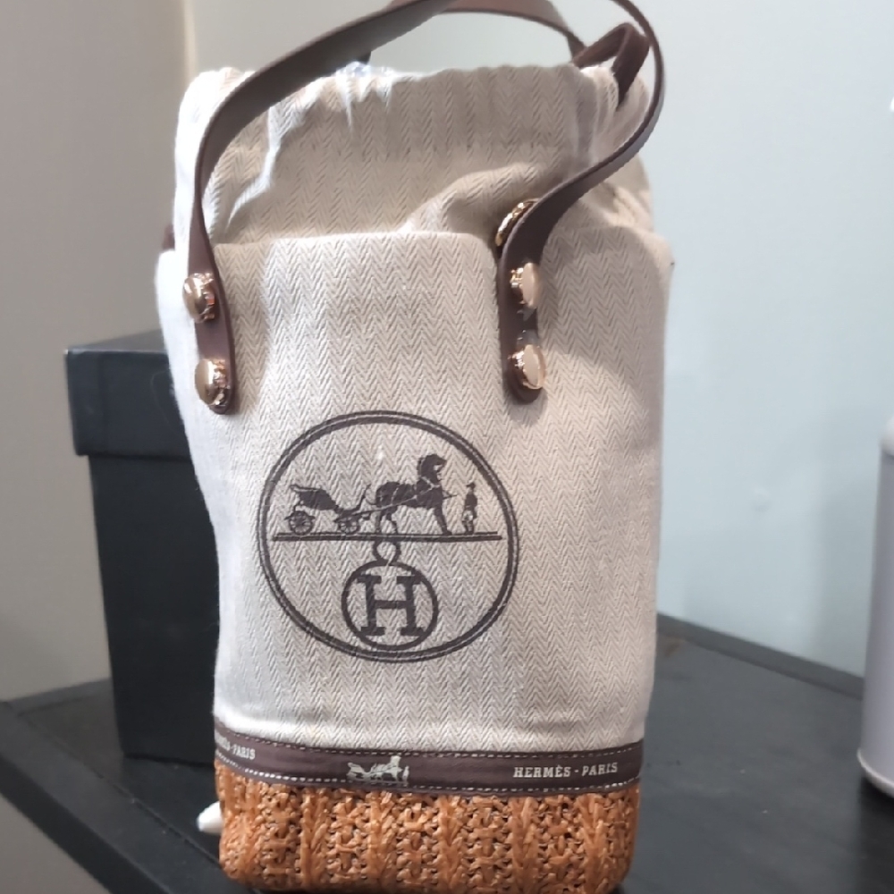 Cream and Brown Canvas Crossbody Bag